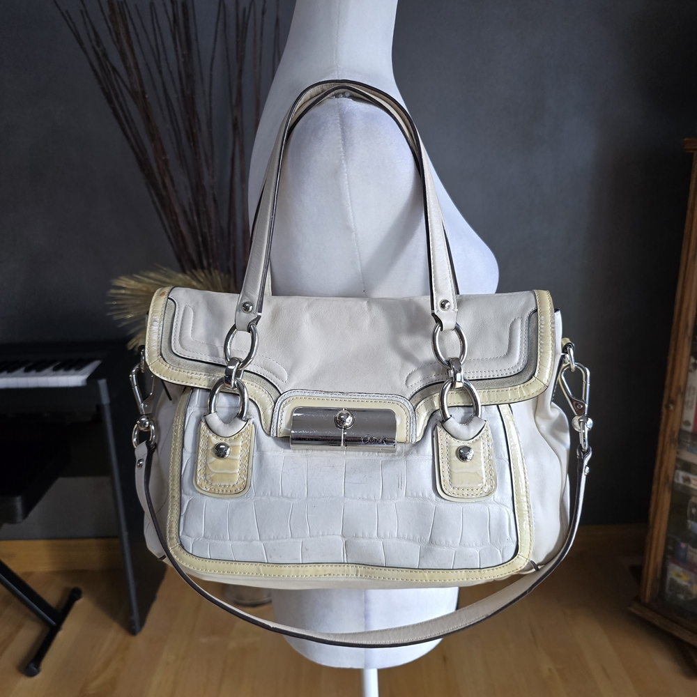 Coach Cream and White Satchel